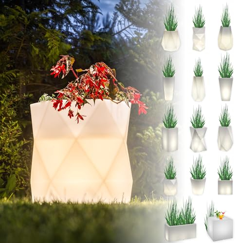Monumo Leuchtender Blumentopf Groß 54 cm x ⌀46 cm | geeignet für Haus, Büro, Garten, Patio, Hotel, Restaurant, Balkon und Terrasse, gemütliche Innenlampe, moderner Gartentopf (Modena)