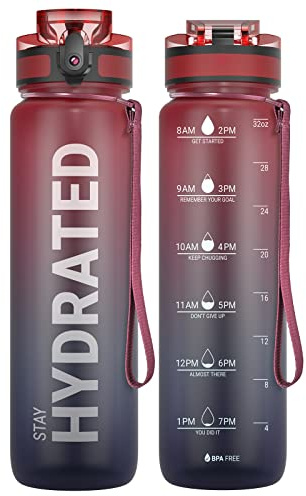 Sahara Sailor Water Bottle 1L, Leakproof Tritan Bottle with Time Marker | Bpa Free, Wide Mouth With Lock Cover And Cleaning Brush,For Gym School Cycling, 1 Count