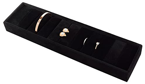 PH PandaHall Velvet Jewelry Display Tray, 10 Slots Black Bangle Tray Ring Cufflink Organizer Bracelet Showcase Padded Jewelry Tray for Dresser Home Storage Retail Show Exhibition, 13.4x3.4 inch