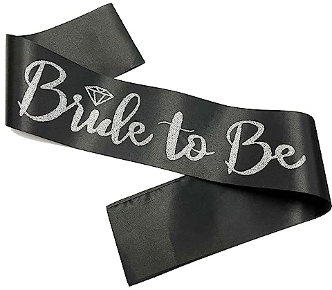 Schärpe für zukünftige Braut, schwarzer Satin mit silberfarbenem Glitzer-Buchstabe, Junggesellinnenabschied, Schärpe für Brautparty, Hochzeit, Party, Gastgeschenke, Zubehör, Verlobungsgeschenke,