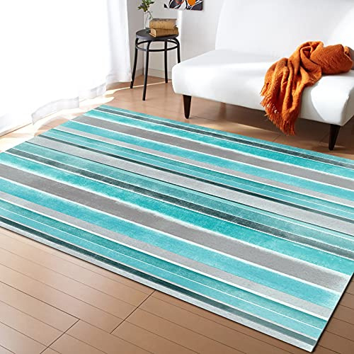 Alfombra De Dormitorio Acuarela Aqua Grey Color Gradiente Norte De Europa Art Stripe Atrapar Suciedad Felpudo Lavable,Suave Alfombrilla para Oficina Dormitorio Entrada 120X160Cm