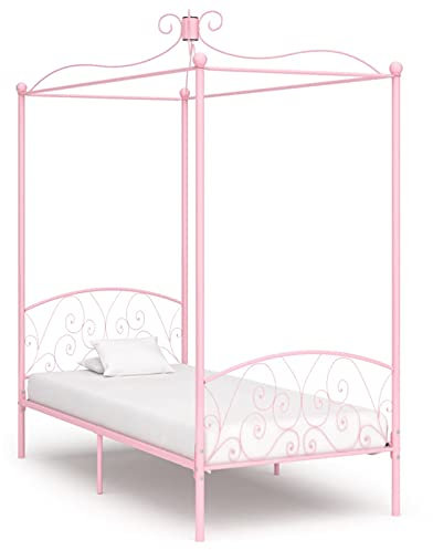 Camerina Himmelbett-Gestell Rosa Metall 100 x 200 cm Himmelstange Klemmen Betthimmel Stange Himmelbett Gestell Moskitonetz Halterung Bett