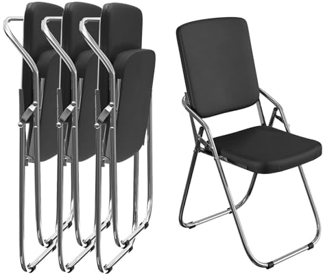 Chleby 4er Klappstuhl Elegant Besucherstuhl Klappstuhl mit Lederbezug Klappbare Esszimmerstühle sind geeignet für Küche, drinnen, draußen, Konferenzraum Schwarz