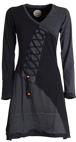 Vishes - Alternative Bekleidung - Asymmetrisches Langarm Damen Baumwoll-Keid Shirt-Kleid schwarz 48