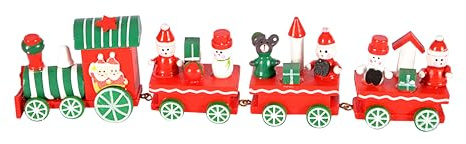 Trenino Natale (25cm: locomotiva + 3 vagoni) decorazione in legno, rosso/verde