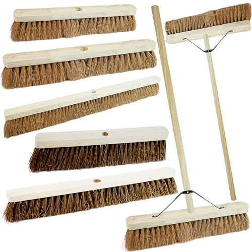 Indoor Outdoor Sweeping Brush With Long Handle Soft or Hard Bristle 18, 24 or 36 Home, Office, Garden, Garage & Yard Sweeping Broom (1, 18 Bassine Hard Bristle)