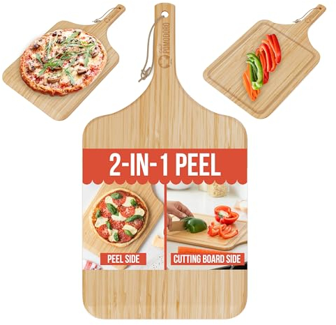 Chef Pomodoro 2-in-1 Bamboo Pizza Peel - Cutting & Serving Board, 12-inch (30 cm) Pizza Paddle Nestles with Dough Boxes, Perfect Dough Box Transition & Space-Saving Design for Pizza Prep & Serving