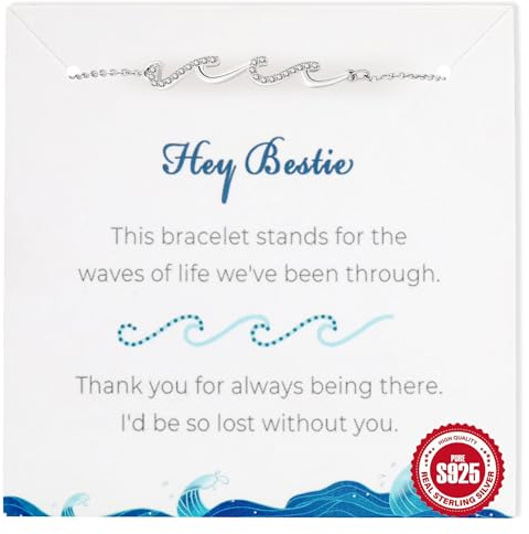 BONJOULRY Best Friend Bracelet 925 Sterling Silver Friend Jewelry Gifts for Women Wave Bracelet Gifts for Woman Birthday Graduation Valentines Day for Bestie BFF