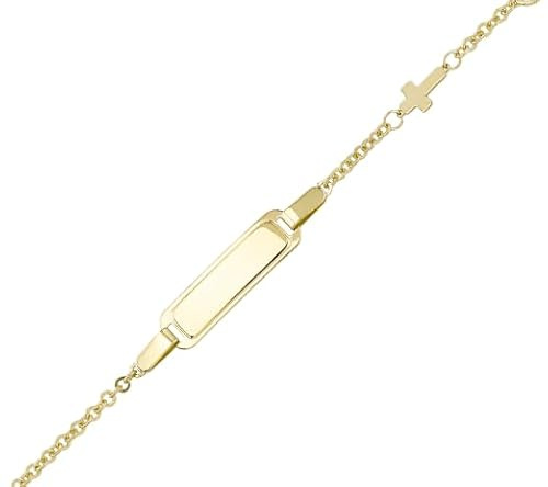 JC Schmuck 585 Gold Baby ID-Armband Kinder Goldarmband mit Kreuz 12-14 cm I Anker Armband mit Gravur Taufarmband Namensarmband I Babyarmband mit Namen I Kinderschmuck made in Germany I 8477
