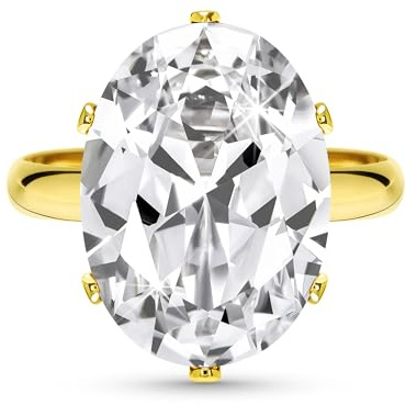 Linawe Promise Cubic Zirconia Imitation Diamond Moissanite Adjustable Solitaire Ring, Gold Plated Love Rings for Women, Faux Wedding Engagement Costume Jewellery Dupes Birthstone