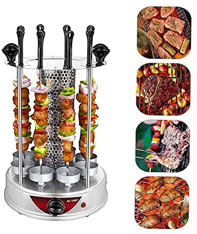 Parrilla para barbacoa Parrilla eléctrica vertical de 1350 W, brocheta sin humo para barbacoa con rotación automática de 360 °, bandeja de aceite incorporada, fácil de limpiar, adecuada para viaj