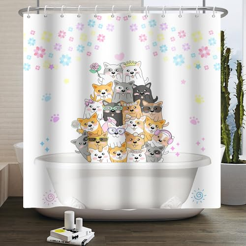 Duschvorhang Purple Blue Dog Duschvorhang Stoff Polyester Badevorhang Shower Curtains Antischimmel Duschvorhang Wasserdicht Duschvorhänge Duschvorhang 240x200 mit 12 Duschvorhangringen