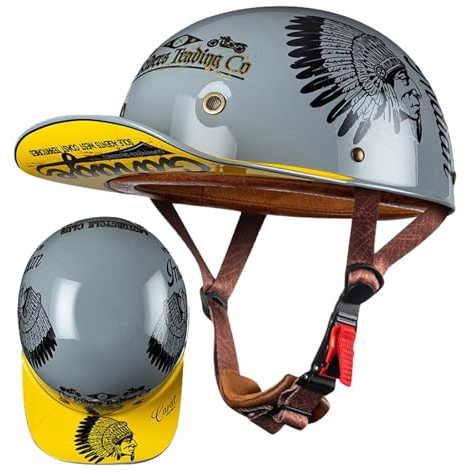 Mezzo Casco Moto Casco Moto Jet Retro Casco Aperto Berretto da Baseball Scooter Caschi Mezzo Vintage Casco Scodella Mezzo Casco Portatile Estivo Unisex,Certificato ECE N,M=57-58CM