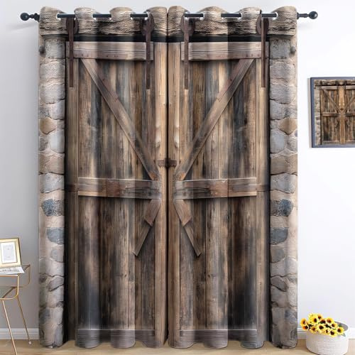 Verdunkelungsvorhang Alte Verfallene Tür, 2x75x245, Braun, 2er Pack | Mit Ösen, Dekoratives Muster, Für Schlafzimmer, Für Wohnzimmer, Für Balkon