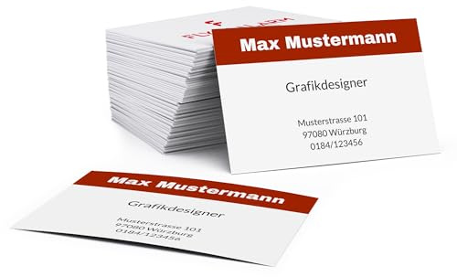 Visitenkarten erstellen mit Foto, Text und Logo - Visitenkarte selbst gestalten - 75 Stück, Rot-Weiß - 300g Bilderdruck matt - Business Cards Online gestalten