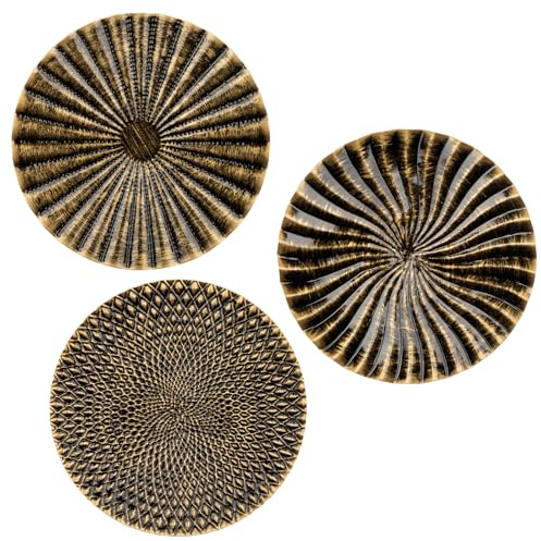 Hollyone 12 Wall Décor Pack of 3 Metal Gold & Black Washed Starbursts Radial Plate Wall Art Modern Accent Hanging Wall Decorations for Home Bedroom Living Room Wall Sculptures