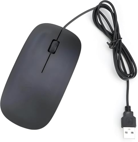 1Pcs Super Slim Wired USB Optical Mouse - 1600 DPI High-Precision Black USB Mouse with Scroll Wheel for Desktop & Laptop - Ideal for Gaming, Office Work & Business