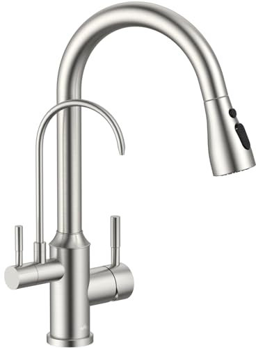 APPASO 3 Wege Wasserhahn Küche ohne Wasserfilter, 3 in 1 Mischbatterie Küche für Wasserfilter，Gebürstet 360° Drehba Armatur Küche, Trinkwasserhahn mit Ausziehbarer Handbrause