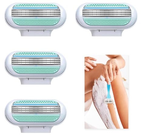 4 Stück Venus Rasierklingen Damen, Ersatzklingen für Venus Rasierer Klingen, 3 Schutzkissen mit Feuchtigkeitsspendender, Ideal für Empfindliche Haut und Intimbereich, Langanhaltende Rasur