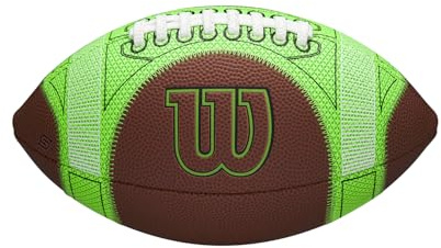 Wilson Balón de Fútbol Americano GST Speedskin Hylite, Hecho de Cuero Speedskin con Guías de Entrenamiento Verdes, Mejor Visibilidad, Color Marrón, Tamaño Pee Wee