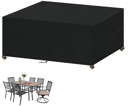 VANSHEIM Gartenmöbel Abdeckung Wasserdicht 150x100x75cm, Winterfest Abdeckplane Gartenmöbel, 420D Oxford Gewebe Abdeckhaube Gartentisch Rechteckig, Schutzhülle Tisch für Gartentisch Sitzgruppe