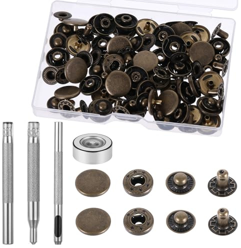 Kit de 24 boutons-pression en cuir 15 mm - Boutons-pression métalliques, rivets et pressions robustes pour cuir, avec 4 outils d’installation pour maroquinerie, couture, réparation, vêtements