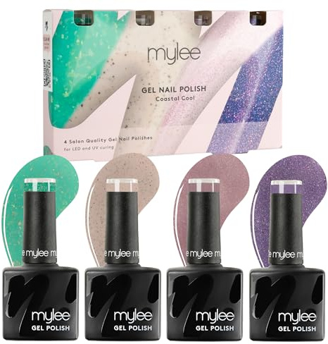 Mylee Set de Vernis à Ongles Gel Semipermanent 4x8ml [Costal Cool] | UV/LED Nail Art, Manucure et Pédicure Durable, Usage Professionnel et Domestique [Printemps/Été 2025] – Beach Bash Collection