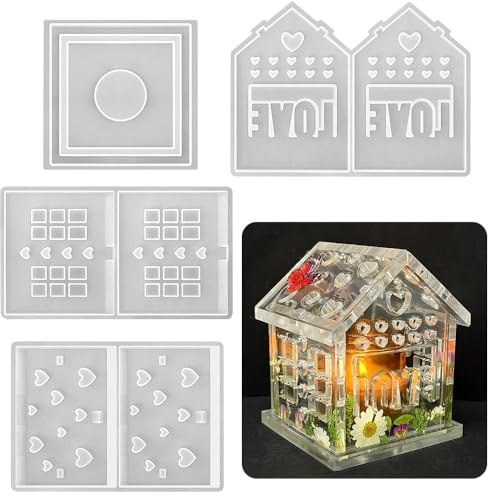 3D Silikonform Haus,Silikonform für Teelichthalter in Herzform mit Haus, Kerzenhalterform für Haus aus Epoxidharz, Silikonformen für Kerzenhalter, Formen für Gips Gießen für DIY Projekte(10x10x13cm)