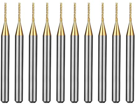 WEXWE Tools 10Pcs 0.7mm TiN Coating Solid Carbide End Mill Engraving Milling Cutter CNC Router Bits for PCB Machine, 1/8 Shank 1BOX