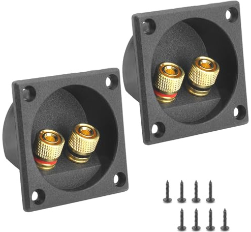 2.2 Zoll Quadratische 2-Wege Lautsprecher Box Terminal Cup mit Bananen Stecker, 2PCS Schraube Typ Bindung Post Subwoofer Box Lautsprecher Klemmen Platten für DIY-Heimauto-Stereo-Lautsprecher-Subwoofer