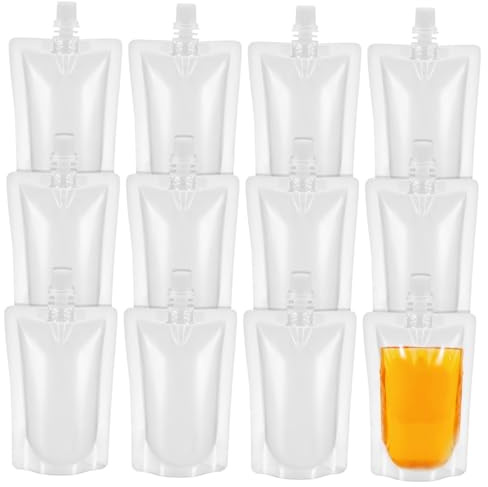 BESTOYARD 50pcs Transparent Liquor Pouch Portable Plastic Beverage Flasks for Drinks Juice Soybean Reusable Leakproof Storage Bags for Camping Fishing Outdoor Events