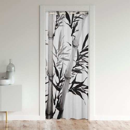 Tinte Bambus Blätter Privatsphäre Tür Vorhang 1 Panel, Japanische Art Malerei Kunst Tür Vorhang für Schrank Schlafzimmer Küche Privatsphäre Dekor, H203 x B86 cm