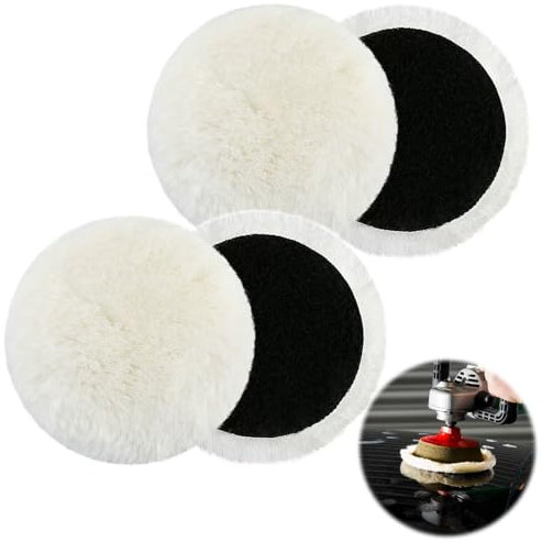 CKDSA 4 cuscinetti lucidanti da 125 mm, in lana d'agnello e microfibra, compatibili con levigatrice orbitale, per metallo, legno e plastica