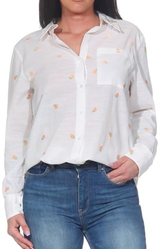 JDY Damen Langarm Bluse JDYKimie Hemdbluse mit Stickereien 15351431 Cloud Dancer Peach Embroidered M