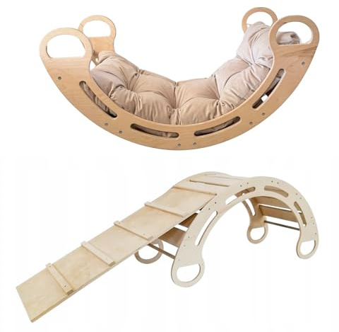 Slevobox Klettergerüst Indoor für Kinder 85x41x39cm - Kletterbogen mit Kissen - Kletterdreieck mit Rutsche - Montessori Kletterbogen aus Holz - Kinder Kletterspielzeug für Kinderzimmer