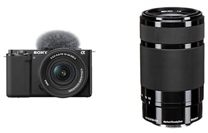 Sony ZV-E10K Systemkamera (APS-C) mit 16-50 mm f/3,5-5,6 II Power Zoom Kit-Objektiv – dreh- und schwenkbarer Bildschirm, Echtzeit-Augenautofokus, ideal für Vlogger & Einsteiger + SEL55210
