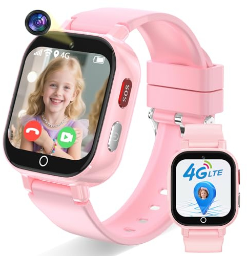 Ucani 4G Kids Smart Watch, Kids Phone Smartwatch GPS Tracker, SOS, Call, Voice & Video Chat, Class Mode, Alarm, Camera, Touch Screen WiFi Wrist Watch for 4-12 Boys Girls (A28-Pink-UKLOC)