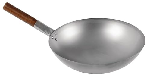 London Wok Carbon Steel Round Bottom Stir Fry Pan – Traditional Chinese Wok for Gas & Induction Hobs – 12, 13, 14 Sizes for High Heat Cooking, Deep Frying, Searing (14Inch Round Bottom)