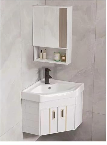 Corner Sink with Vanity SpaceSaving WallMounted Washbasin Set for Small Spaces 48cm/18.89in White Bathroom Sink Cabinet and Hand Sink