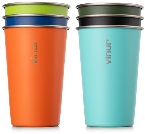 VINUR Stainless Steel Cups (6 Pack) 16 oz Pint Tumbler Cup Stackable Colorful Metal Drinking Glasses for Camping, Restaurant, Bar