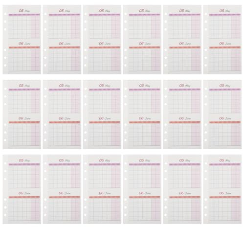 NUOBESTY Ricarica Carta A6 per Planner Mensile Bifacciale, 20 Fogli per Agenda Fai da Te, Inserto per Raccoglitori ad Anelli, Calendario Vuoto Personalizzabile per Casa e Ufficio