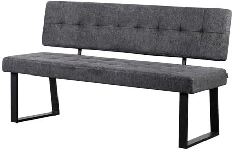 B&D home Sitzbank Sigfrid - Eckbank Esszimmer Mit Lehne, Sitzbank Flur, Pflegeleichter Bezug aus Webstoff in Anthrazit, Kaltschaum-Polsterung, Für Esszimmer, Küche & Flur, 160 cm