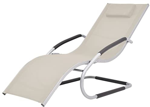 Fisinber Ergonomische Sonnenliege mit Kissen Gartenliege aus Aluminium und Textilene Relaxliege für Terrasse Garten und Pool Modernes Design Witterungsbeständige Relaxsessel Creme Grau 152x62x88cm