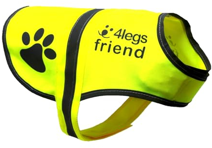 4LegsFriend Hunde Sicherheitsweste mit Leinenbefestigungsring 5 Größen - Hohe Sichtbarkeit für Outdoor Aktivitäten Tag und Nacht, Hält den Hund Sichtbar, Sicher vor Autos und Jagtunfällen (XL)