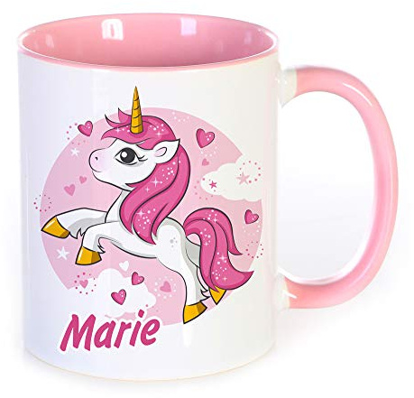Unikatolo Einhorn Tasse mit Name personalisiert, Namenstasse Keramiktasse bedruckt für Kinder & Erwachsene Geschenk-Idee für Mädchen & Frauen, Rosa Pink Kindergeburtstag Mottoparty Kleine Geschenke