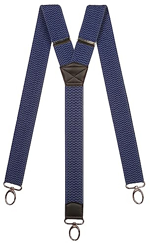 Olata Bretelles Homme en Y, à Mousquetons, 40 mm | Bretelles en Y de 40 mm réglables, mousquetons et empiècement en cuir; maintien fiable au travail ou avec une tenue habillée.