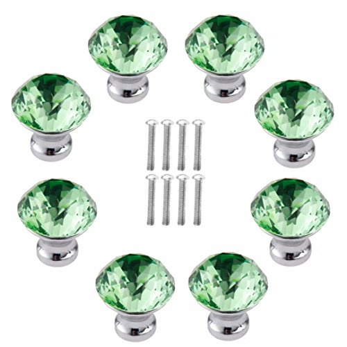 FBSHOP(TM) 8 Stück 30 mm Grün Schrankknöpfe Schubladenknöpfe Möbelknöpfe Kristall Möbelgriffe Möbelknauf Schrankgriffe für Küche Büro Schlafzimmer-Möbel,