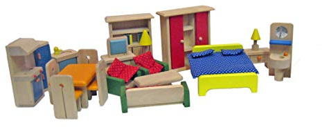Puppenhausmöbel, 32-teiliges Puppenstubenmöbelset 1:16