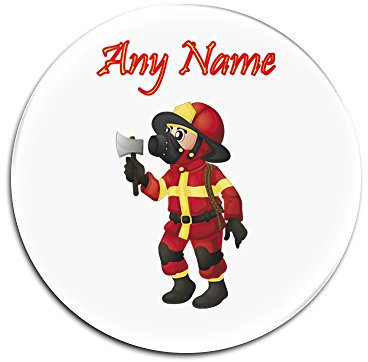 UNIGIFT Personalised Gift - Set of 4 Fireman with Axe Round Gloss Coaster (Career Design Colour) Name Message Unique Mat Pad - Red Uniform