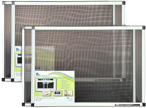 Fenestrelle Expandable Window Screen – 20″ H × 28″–54″ W Horizontal, 2‑Way Adjustable Window Screen with Flame Resistant Fiberglass Mesh, Pack of 2